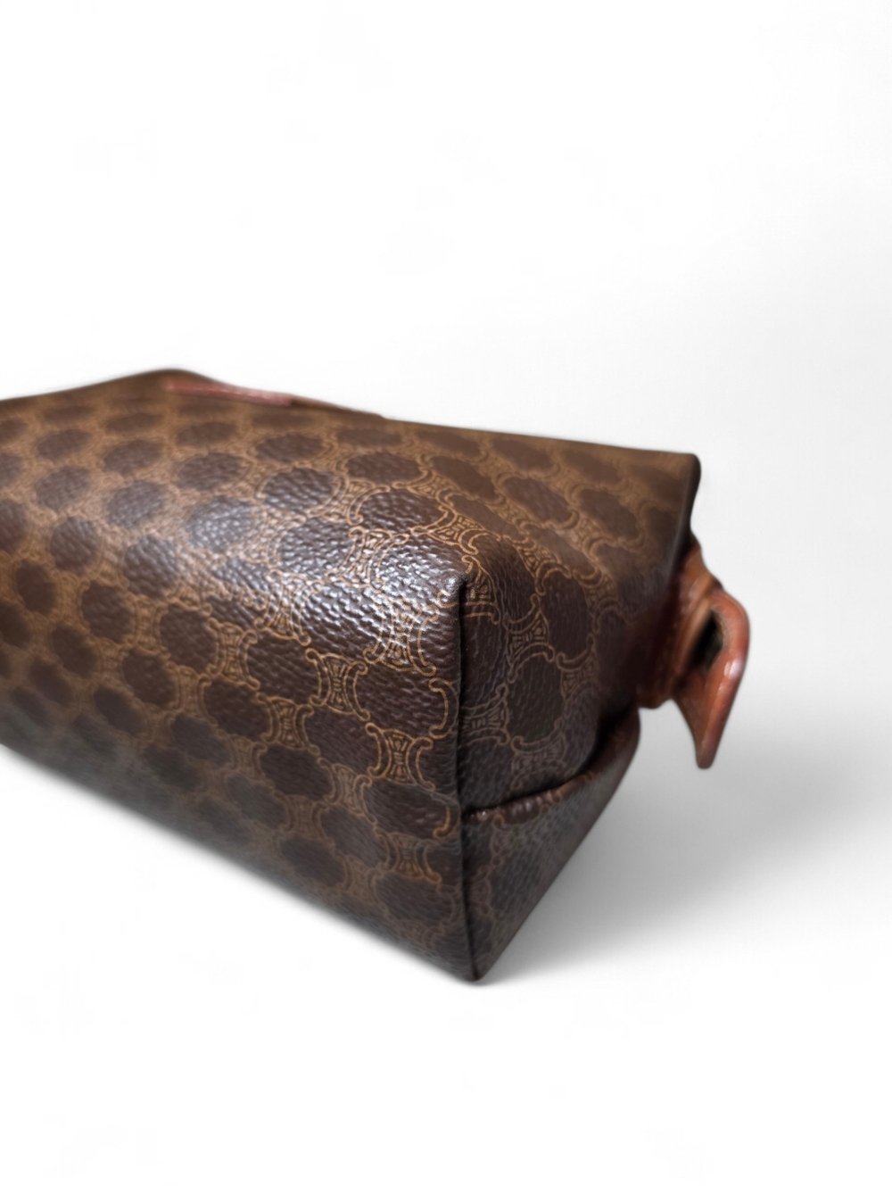 Celine Macadam Small Cosmetic Bag Brown PVC Canvas Leather Vintage Make Up Case - Picture 7 of 11
